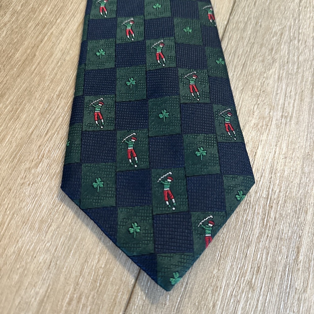 Patrick Francis‎ Ireland Men's Neck Tie Pure Silk Golf Theme Shamrock Preowned